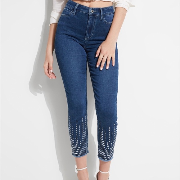 New GUESS 1981 Rhinestone Teardrop Crop Skinny Jeans SZ 24 - Picture 1 of 1